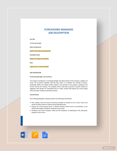 free purchasing manager job description template