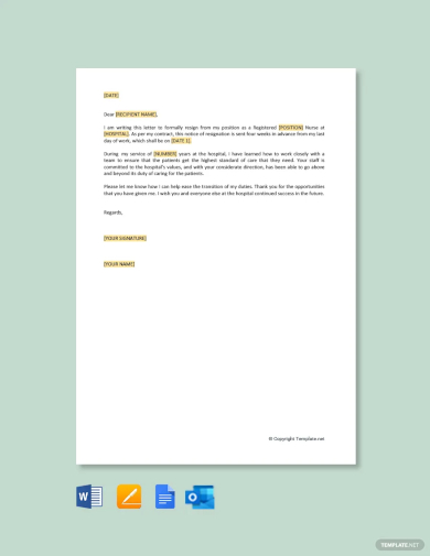 free registered nurse resignation letter template