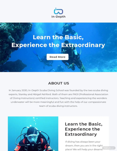 free scuba diving school email newsletter template