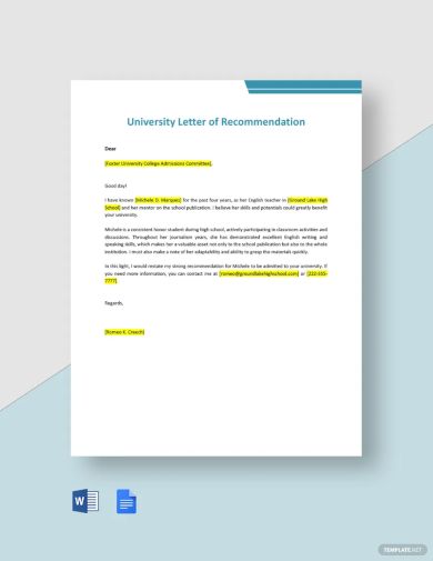 free university letter of recommendation template