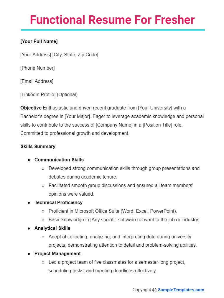 functional resume for fresher