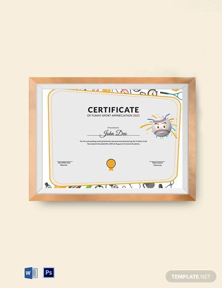 funny sport appreciation certificate template