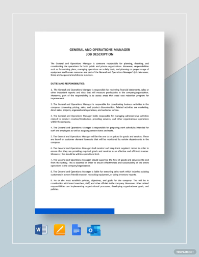 general and operations manager job description template