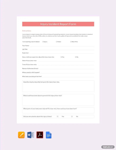 injury incident report form template