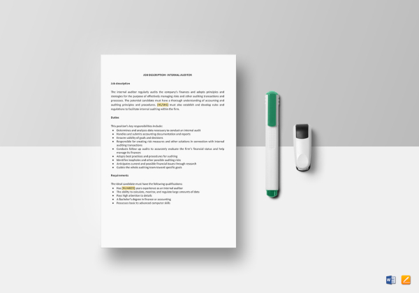 internal auditor job description template