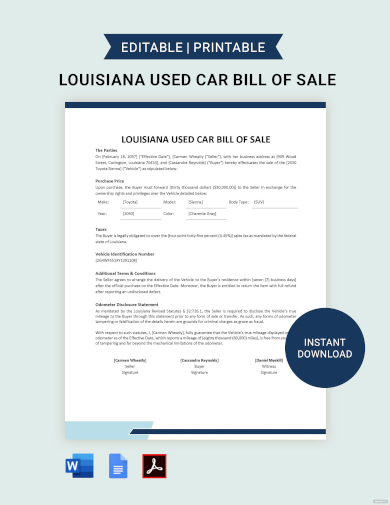 louisiana used car bill of sale template
