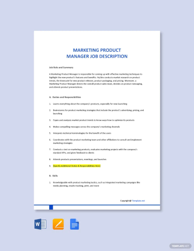 marketing product manager job description template