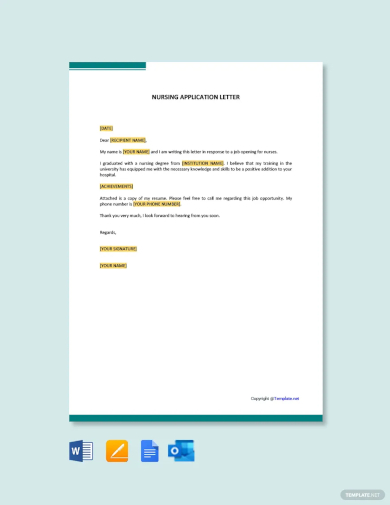 nursing application letter template