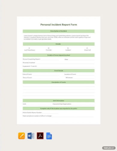 personal incident report form template
