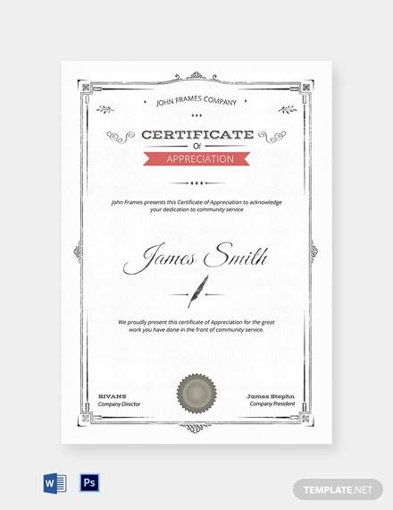 professional certification of appreciation template