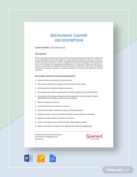 restaurant cashier job description