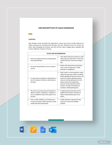 sales manager job description template