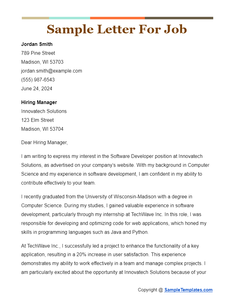 sample letter for job