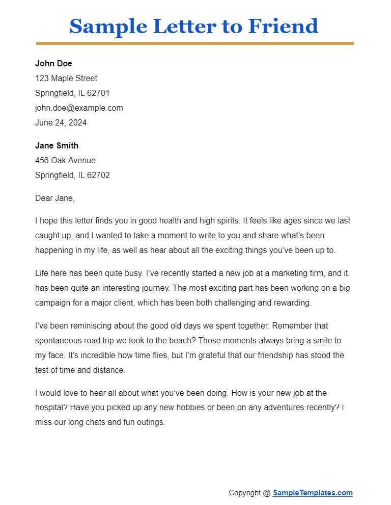 sample letter to friend