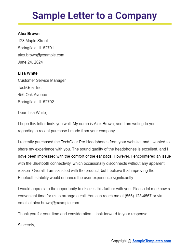 sample letter to a company