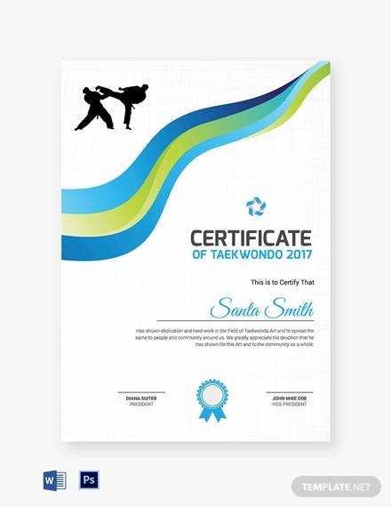 taekwondo appreciation certificate template