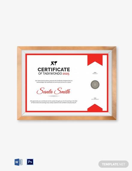 taekwondo coach appreciation certificate