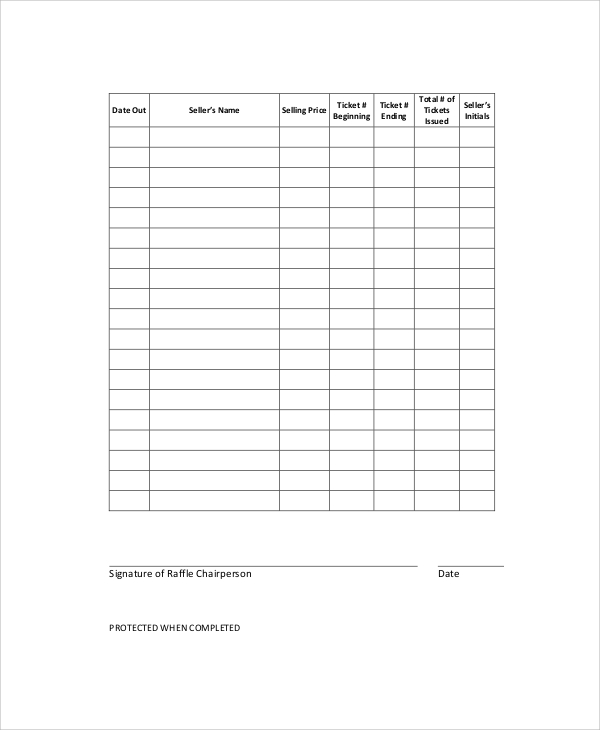 raffle ticket inventory control worksheet