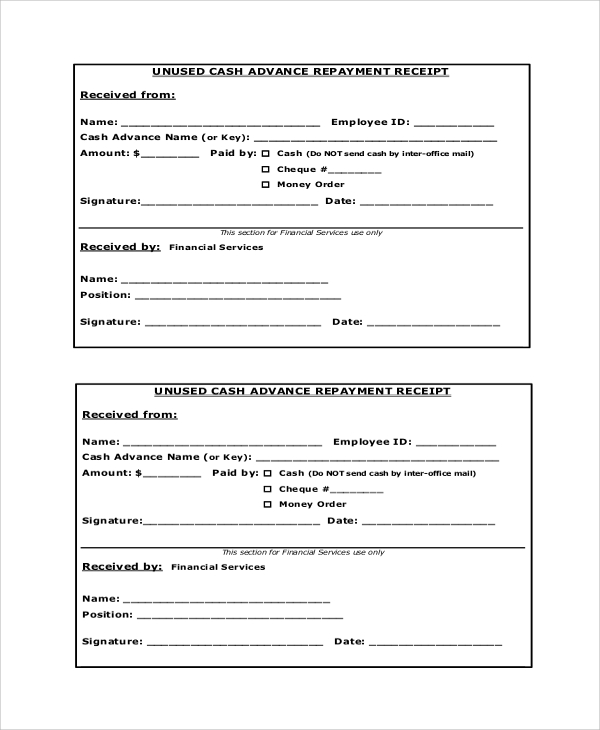 advance payment receipt sample