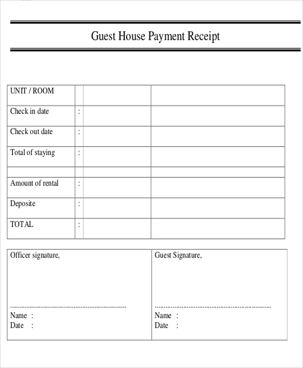 guest house payment receipt