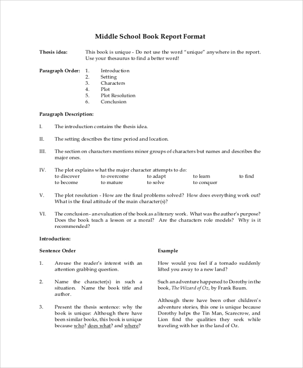 book report format