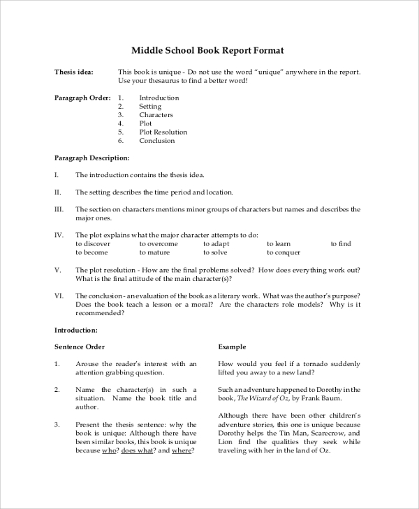 grade 8 book report outline