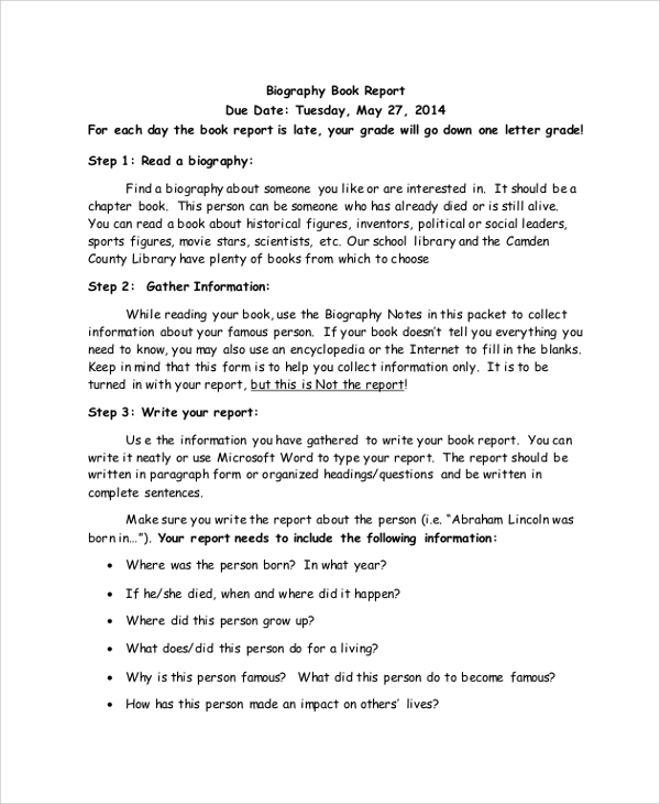 Biography Book Report Template