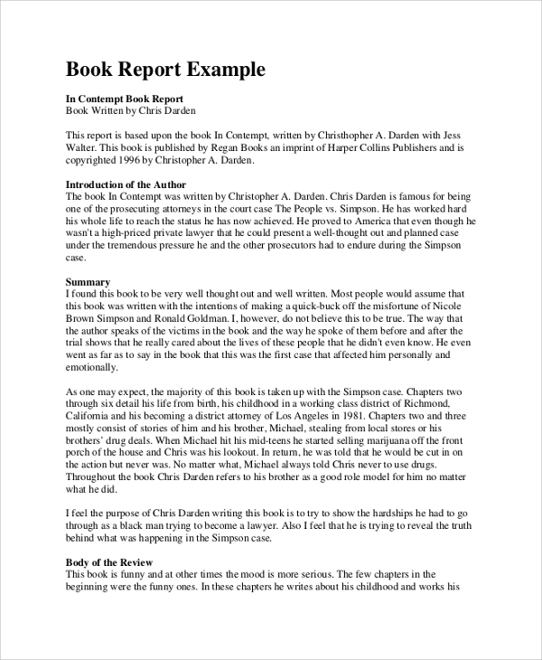 book report example