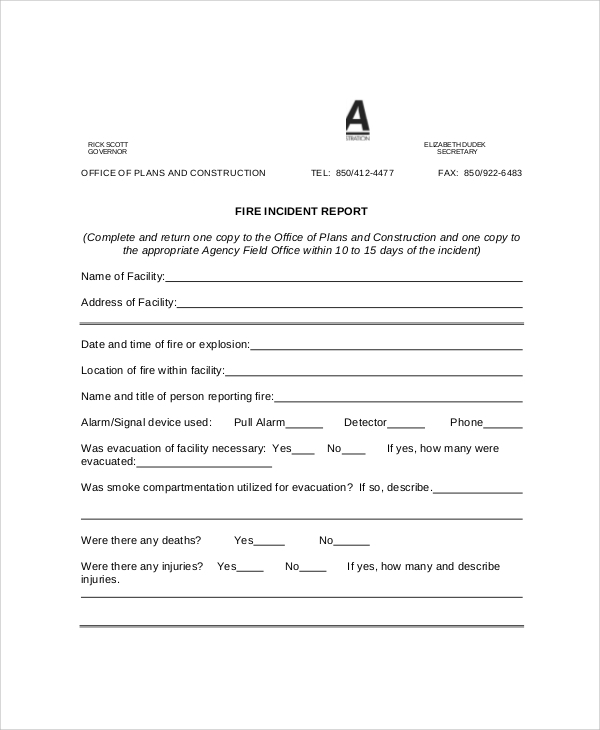 fire incident report sample