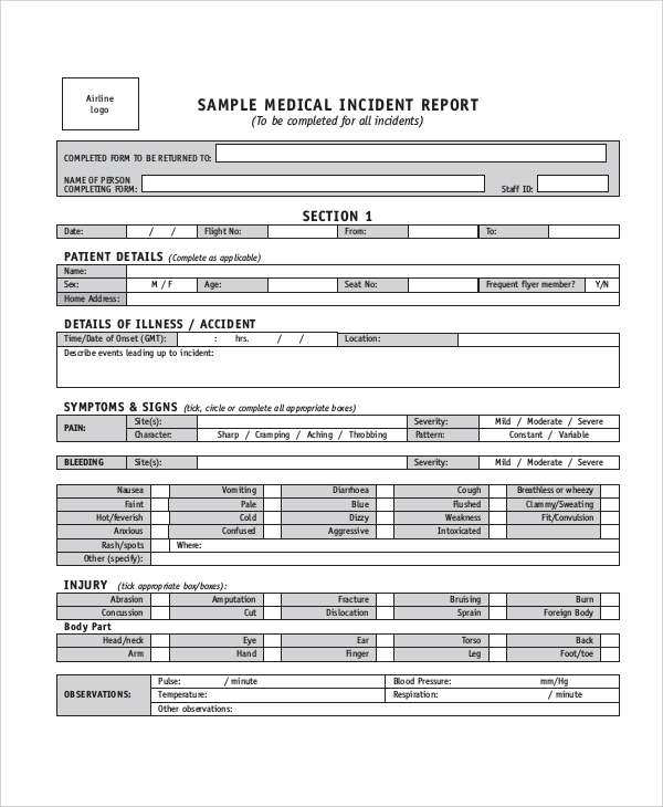 medical incident report sample