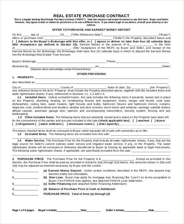 real estate purchase agreement sample