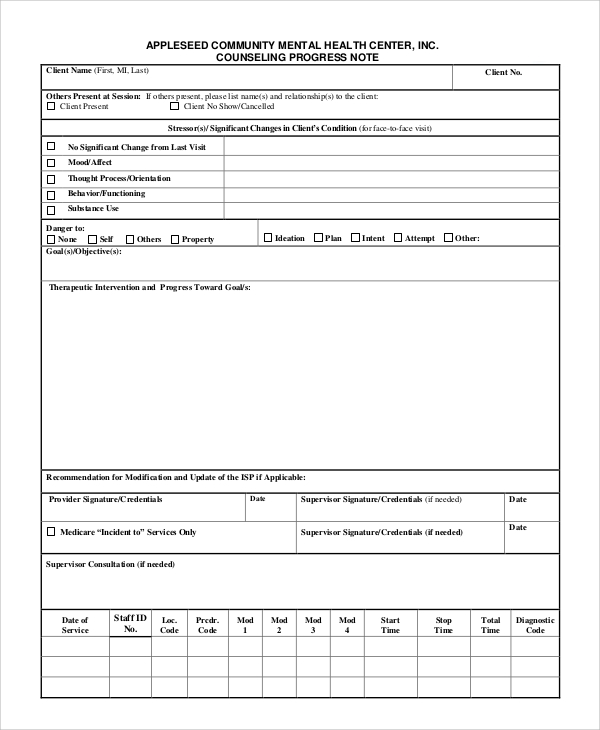 counseling progress note 