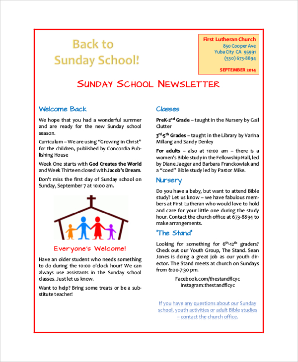 sunday school newsletter