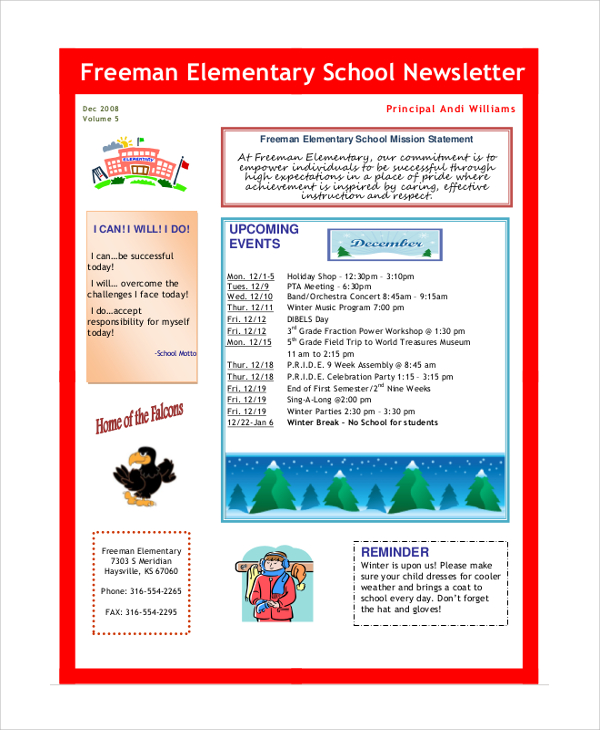 freeman elementary school newsletter