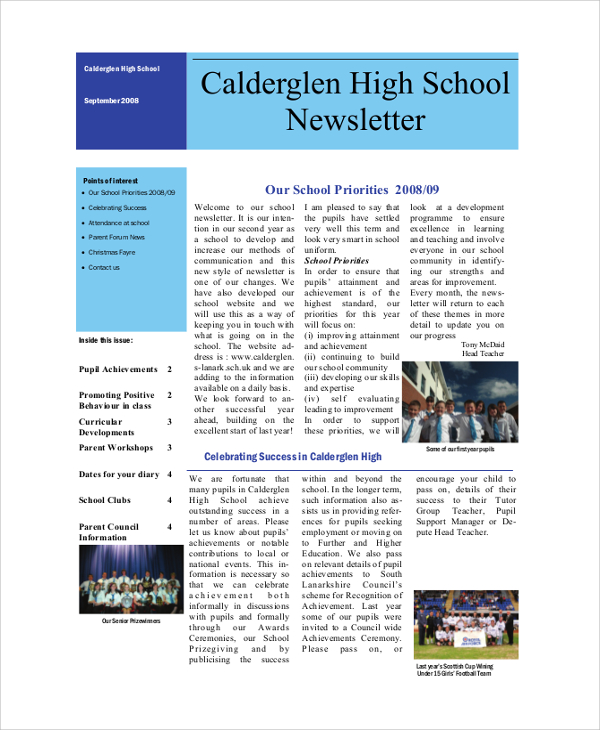 high school newsletter sample