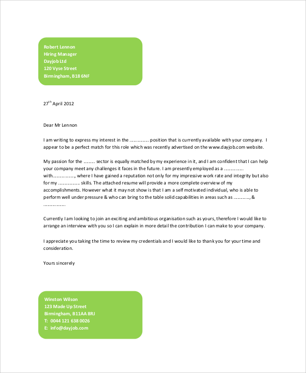 FREE 7+ Sample Generic Cover Letter Templates in PDF