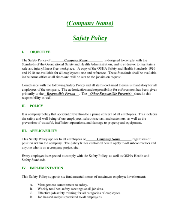 Company Policies Examples