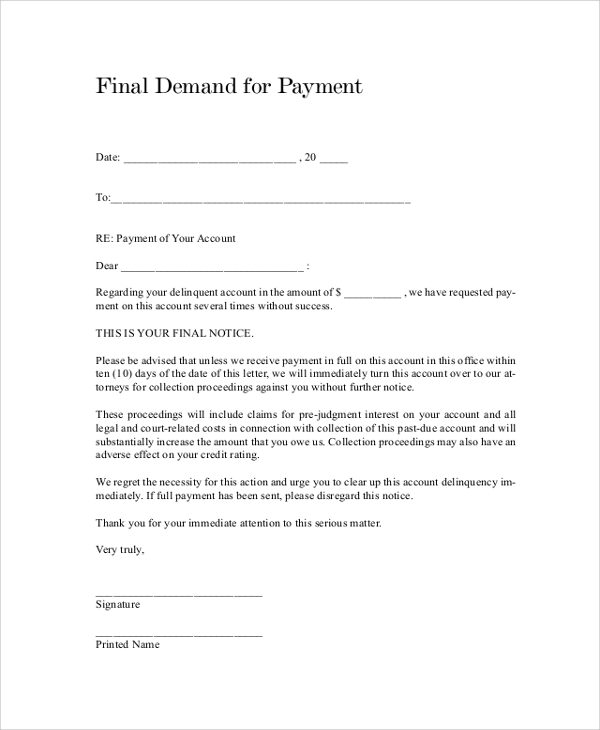 letter payment before you sue demand 7 Demand  Documents  PDF, Word  Letter Sample in