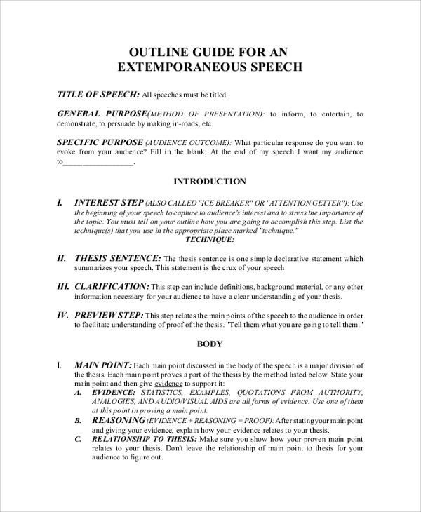 extemporaneous speech outline sample