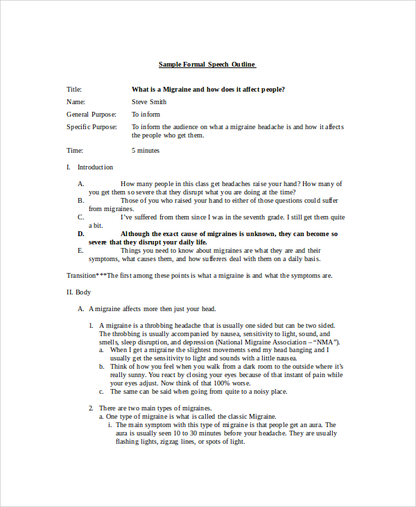 sample formal speech outline