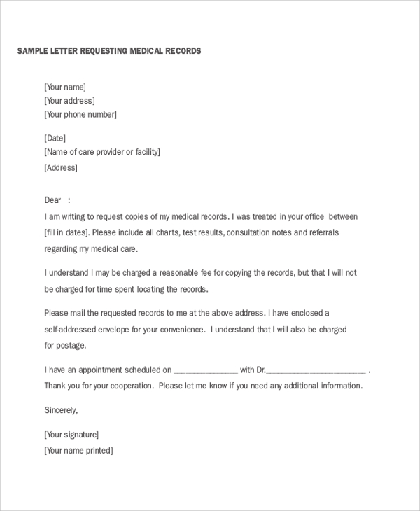 Requesting Medical Records Letter Sample Uk