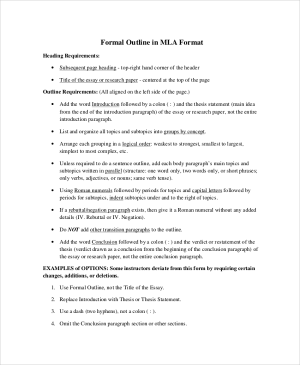 FREE 6+ Sample MLA Outline Templates in PDF MS Word