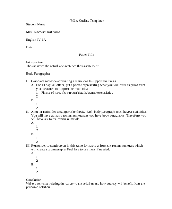 mla thesis outline format