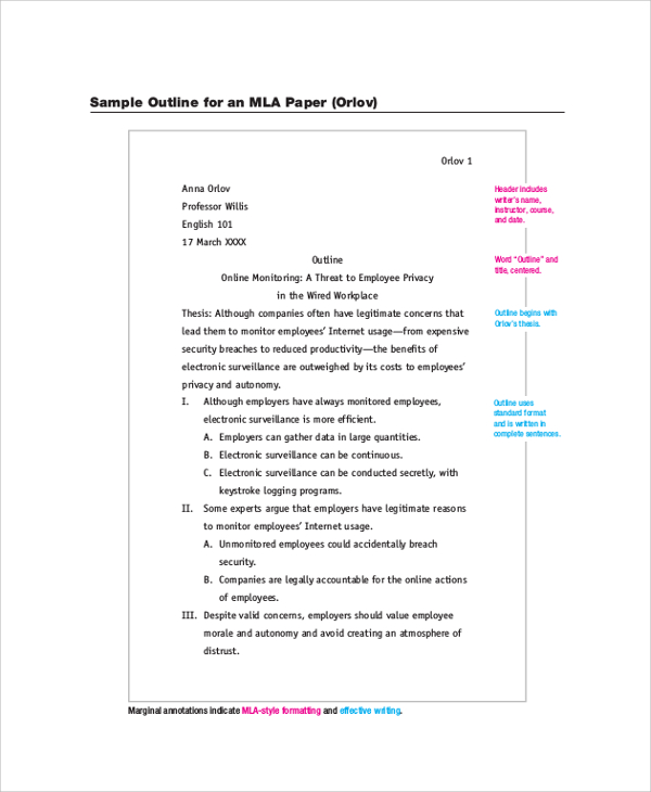 FREE 6 Sample MLA Outline Templates In PDF MS Word