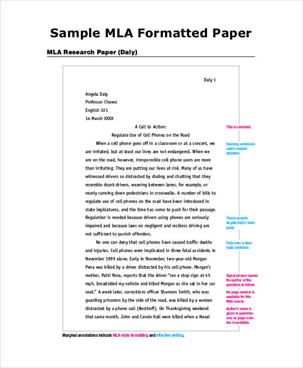 mla outline formatted paper
