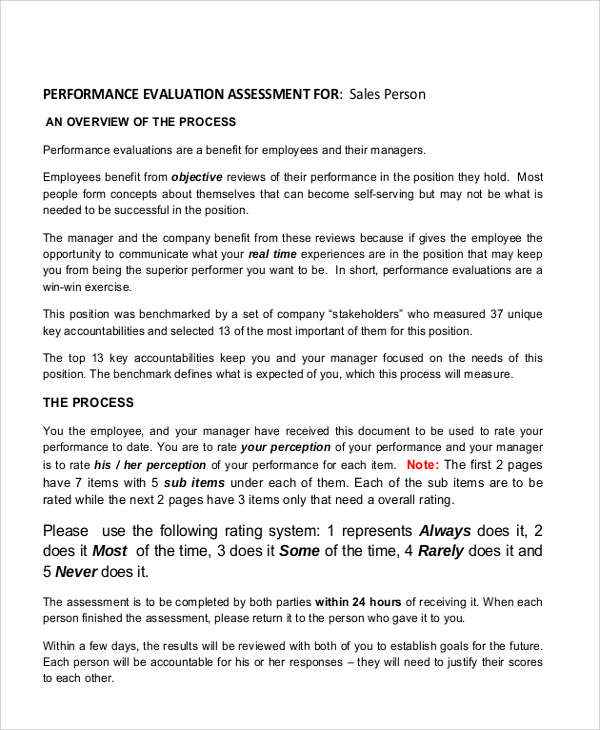 sales performance evaluation 