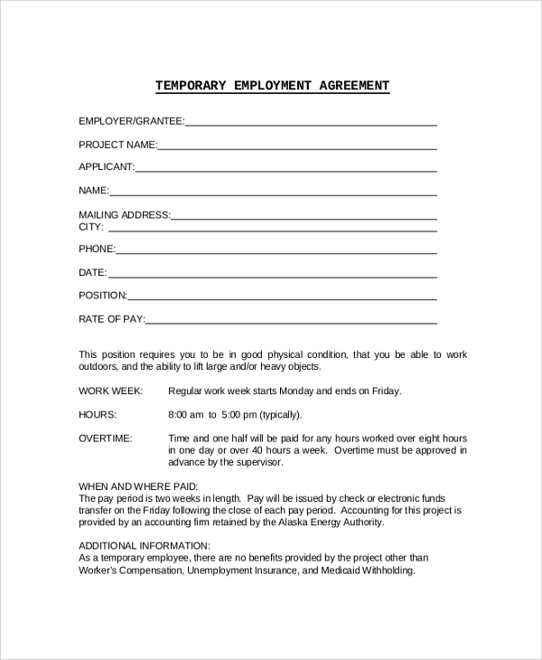 temporary job contract template