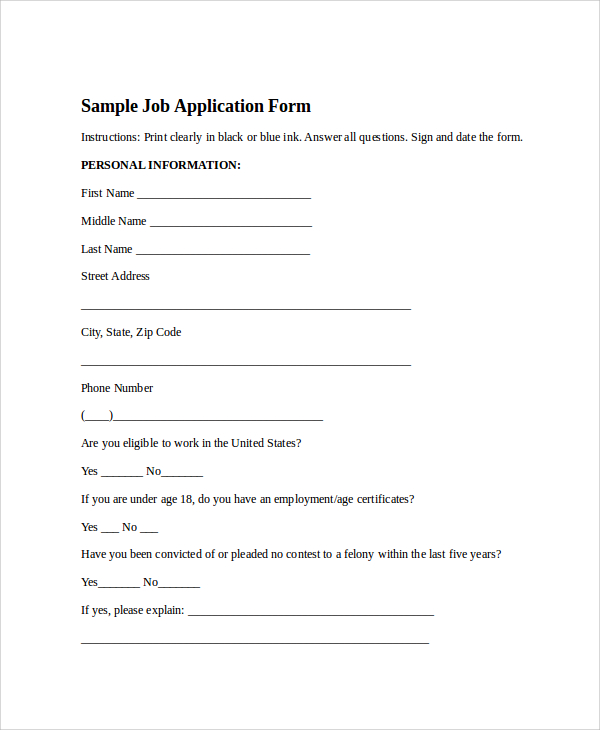 sample job application form2