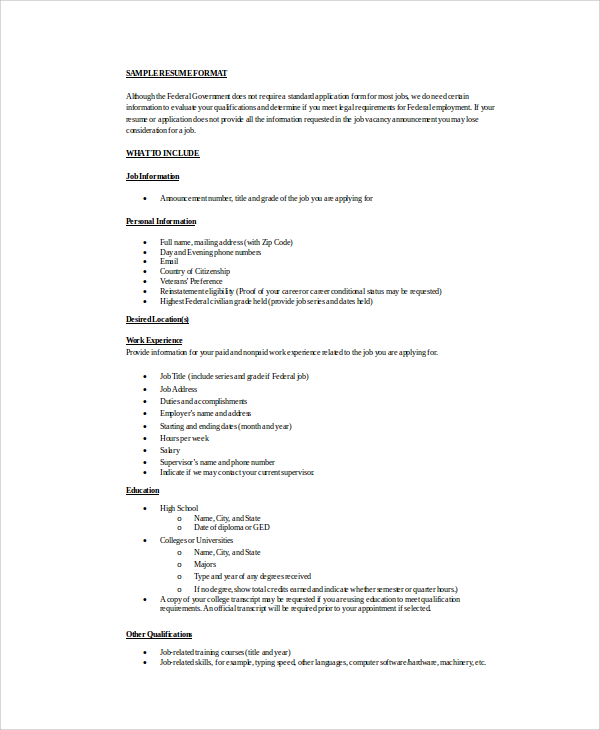 resume for job application format