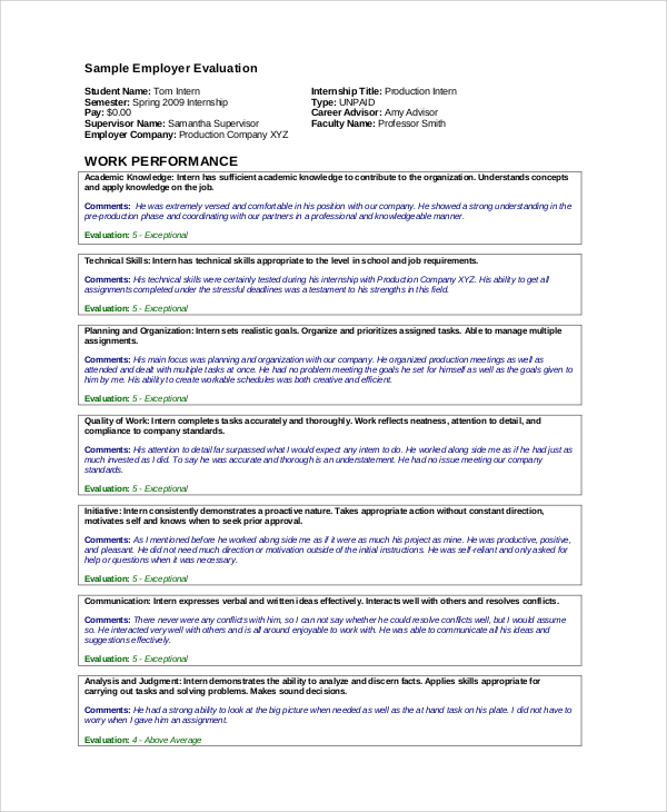 FREE 6 Sample Work Performance Evaluation Templates In PDF   Employee Work Performance Evaluation Sample 